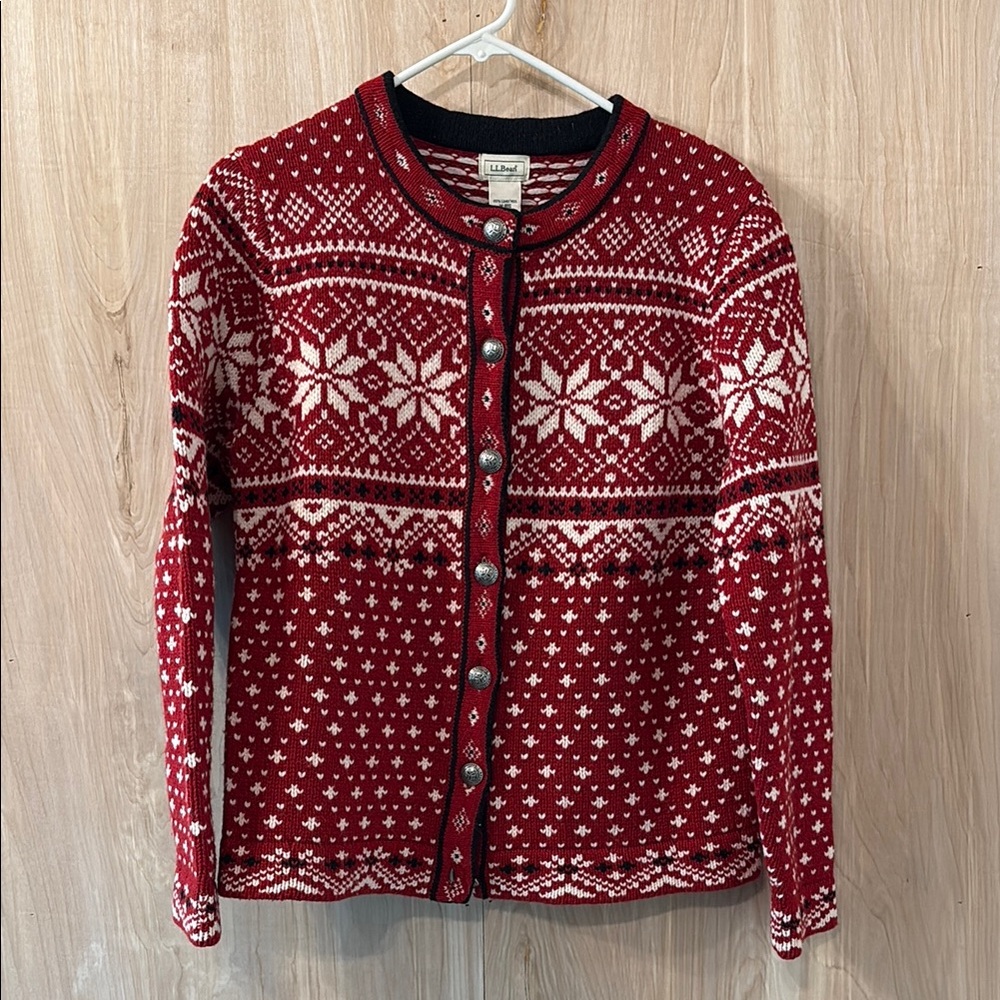 L.L. Bean Red and White Nordic Wool Sweater